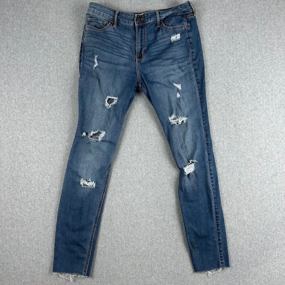 Hollister High Rise Super Skinny Jeans Women 11R Distressed Blue Denim Whisker